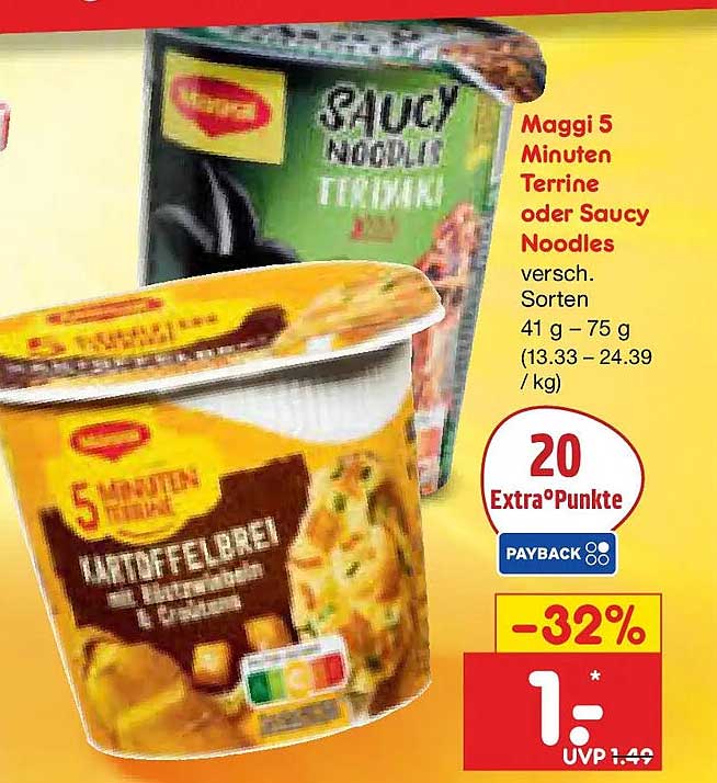 Maggi 5 Minuten Terrine oder Saucy Noodles versch. Sorten 41 g – 75 g