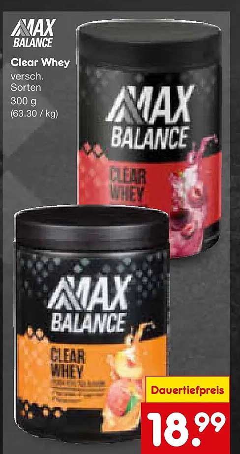 MAX BALANCE Clear Whey versch. Sorten 300 g (63.30 / kg)