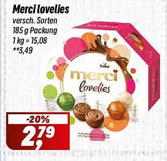 Merci love lies versch. Sorten 185 g Packung 1 kg = 15,08