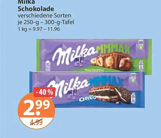 Milka Schokolade verschiedene Sorten je 250-g – 300-g-Tafel