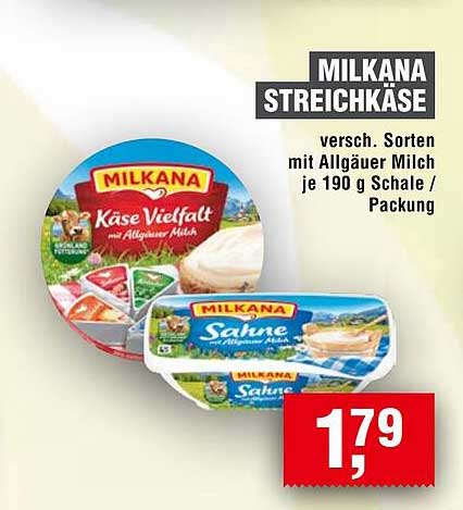 MILKANA STREICHKÄSE versch. Sorten mit Allgäuer Milch je 190 g Schale / Packung