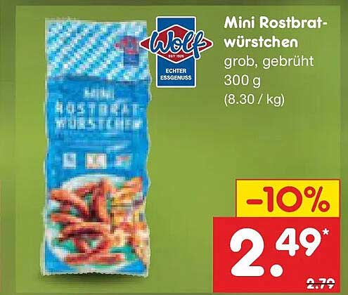 Mini Rostbratwürstchen grob, gebrüht 300 g (8.30 / kg)