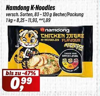 Namdong K-Noodles versh. Sorten, 83 - 120 g Becher/Packung 1 kg = 8,25 - 11,93,**1,89