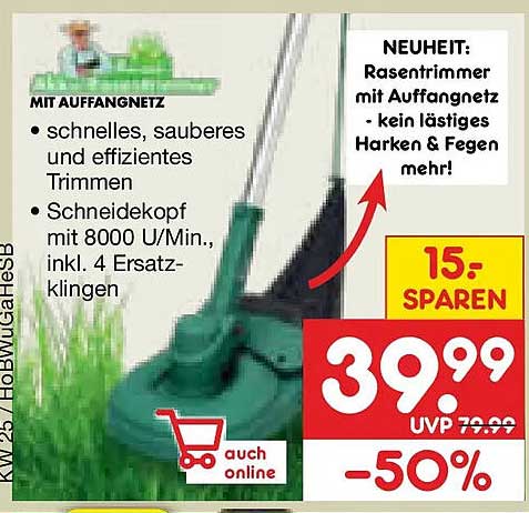 NEUHEIT: Rasentrimmer mit Auffangnetz - kein lästiges Harken & Fegen mehr!