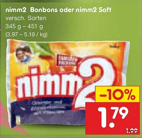 nimm2 Bonbons oder nimm2 Soft versch. Sorten 345 g – 451 g (3.97 – 5.19 / kg)