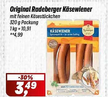 Original Radeberger Käsewiener mit feinen Käsewürstchen 320 g Packung 1 kg = 10,91