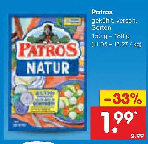 Patros gekühlt, versch. Sorten 150 g – 180 g (11.06 – 13.27 / kg)