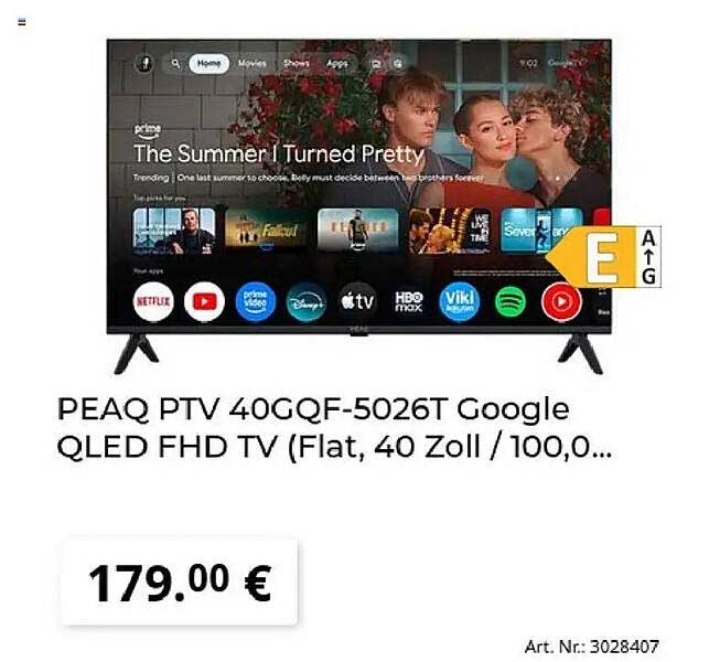 PEAQ PTV 40GQF-5026T Google QLED FHD TV (Flat, 40 Zoll / 100,0...