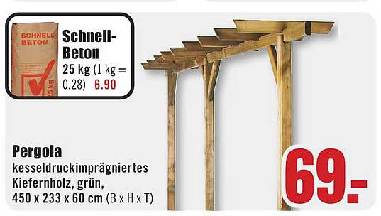 Pergola kesseldruckimprägniertes Kiefernholz, grün, 450 x 233 x 60 cm (B x H x T)