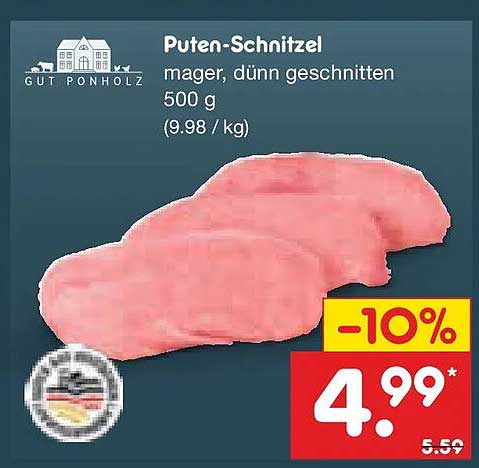 Puten-Schnitzel mager, dünn geschnitten 500 g (9.98 / kg)