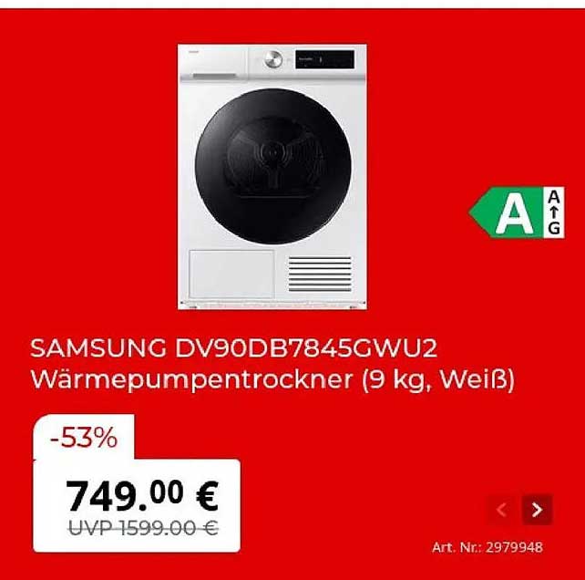 SAMSUNG DV90DB7845CWU2 Wärmepumpentrockner (9 kg, Weiß)