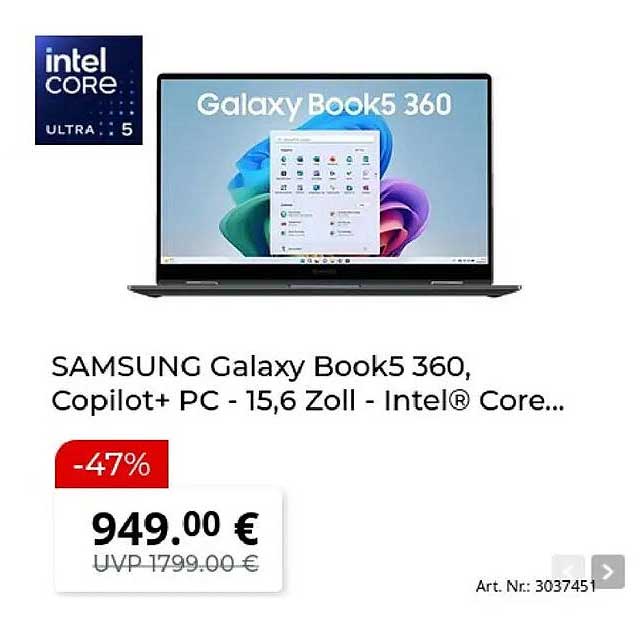 SAMSUNG Galaxy Book5 360, Copilot+ PC - 15,6 Zoll - Intel® Core...
