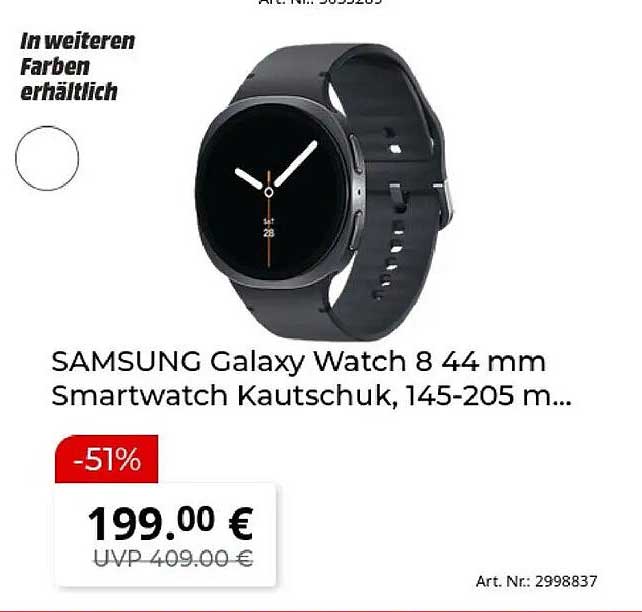SAMSUNG Galaxy Watch 8 44 mm Smartwatch Kautschuk, 145-205 m...