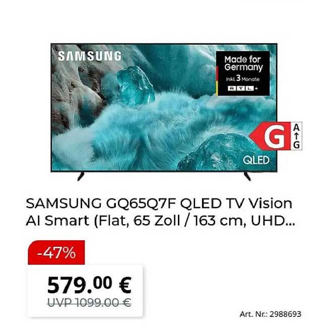 SAMSUNG GQ65Q7F QLED TV Vision AI Smart (Flat, 65 Zoll / 163 cm, UHD...