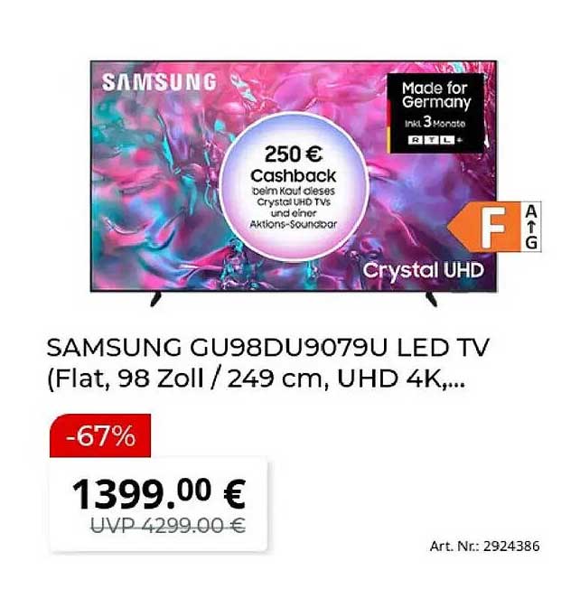 SAMSUNG GU98DU9079U LED TV (Flat, 98 Zoll / 249 cm, UHD 4K,...