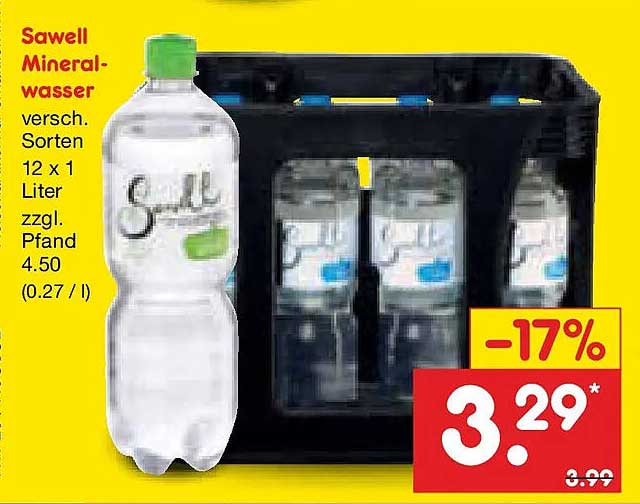 Sawell Mineralwasser versch. Sorten 12 x 1 Liter zzgl. Pfand 4.50 (0.27 / l)