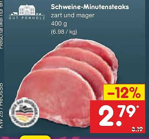 Schweine-Minutensteaks zart und mager 400 g (6.98 / kg)