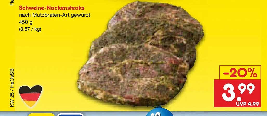 Schweine-Nackensteaks nach Mutzbraten-Art gewürzt 450 g
