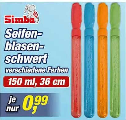 Seifenblasen-Schwert verschiedene Farben 150 ml, 36 cm