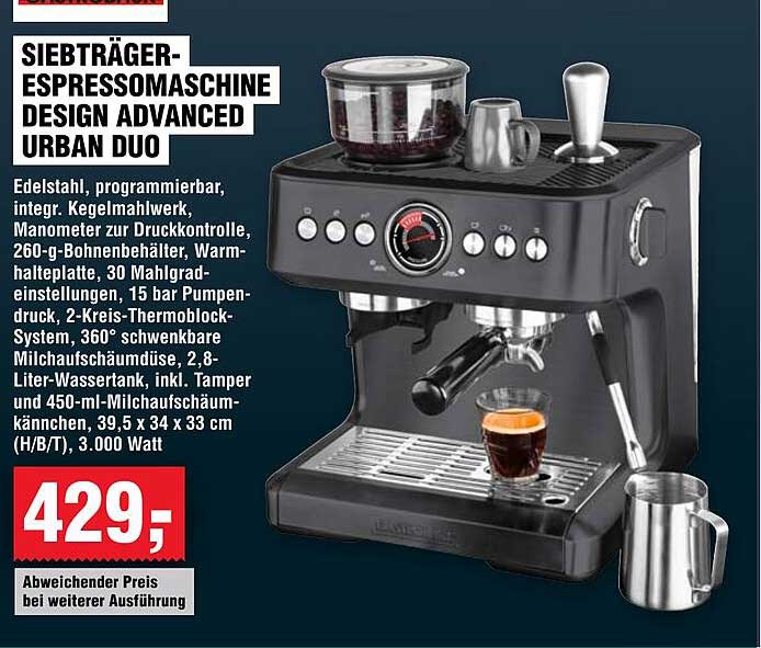 SIEBTRÄGER-ESPRESSOMASCHINE DESIGN ADVANCED URBAN DUO