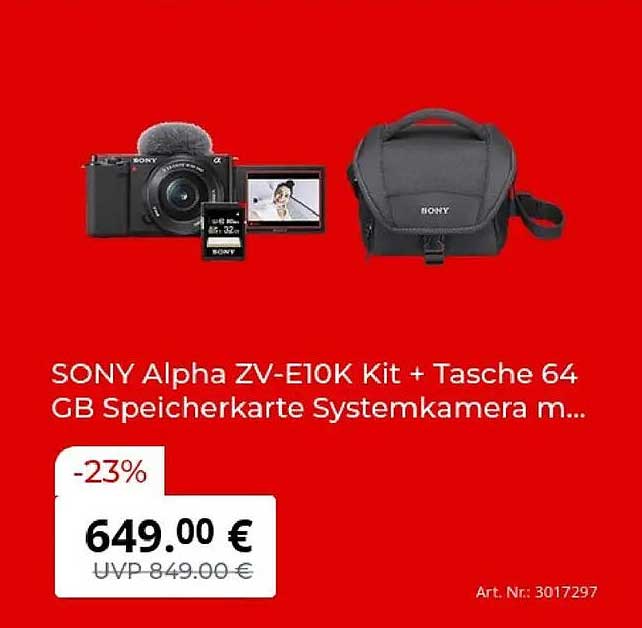 SONY Alpha ZV-E10K Kit + Tasche 64 GB Speicherkarte Systemkamera m...
