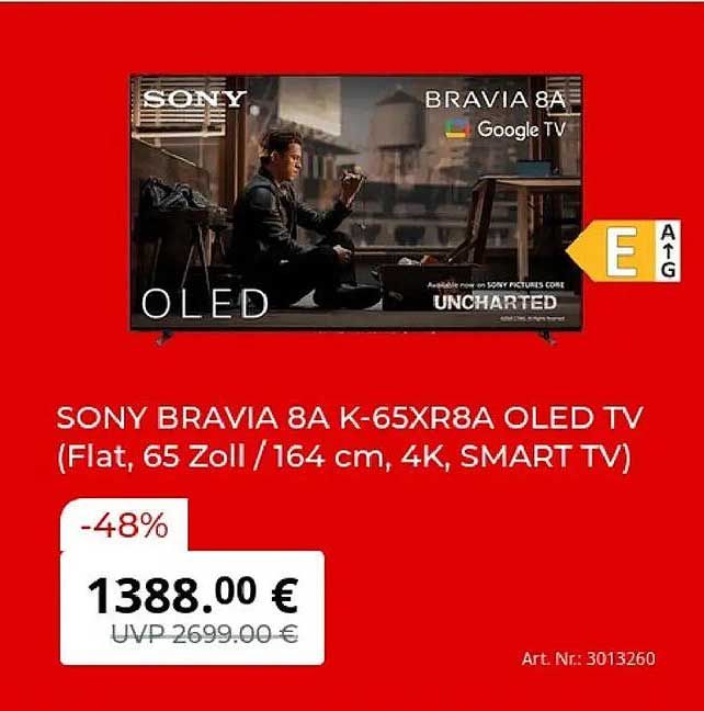 SONY BRAVIA 8A K-65XR8A OLED TV (Flat, 65 Zoll / 164 cm, 4K, SMART TV)