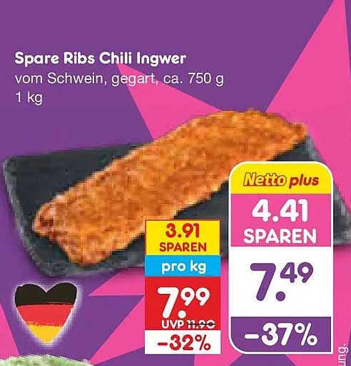 Spare Ribs Chili Ingwer vom Schwein, gegart, ca. 750 g 1 kg