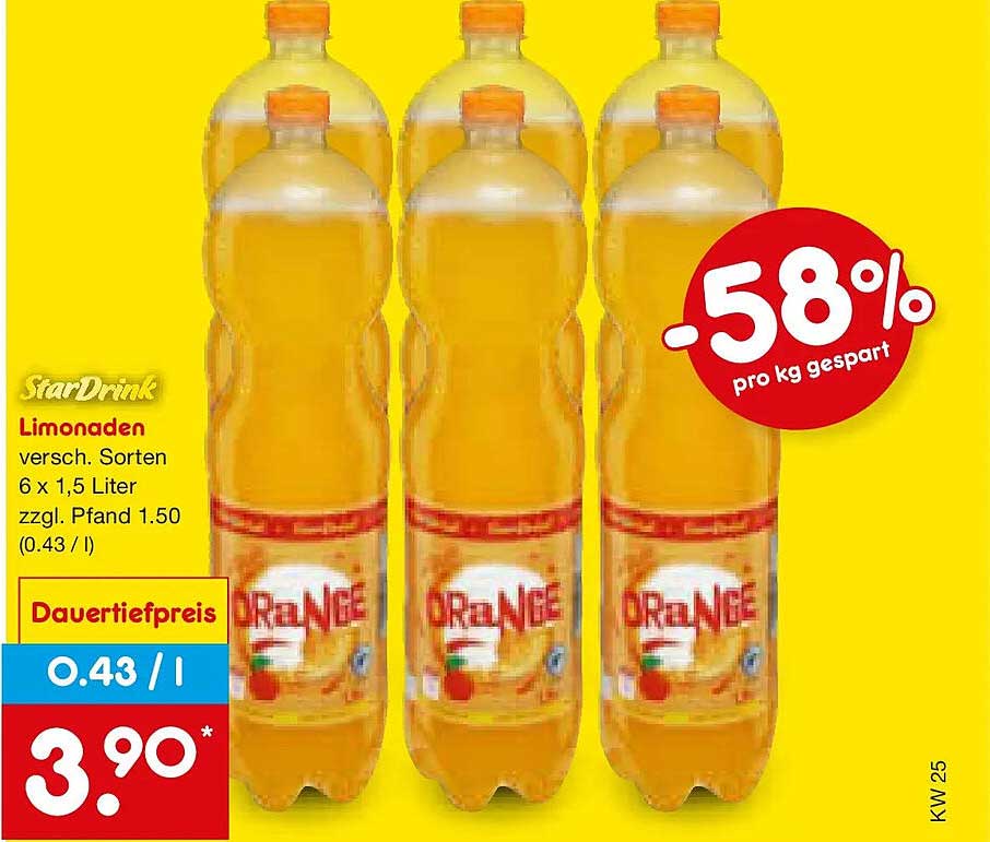 StarDrink Limonaden versch. Sorten 6 x 1,5 Liter zzgl. Pfand 1.50 (0.43 / l)