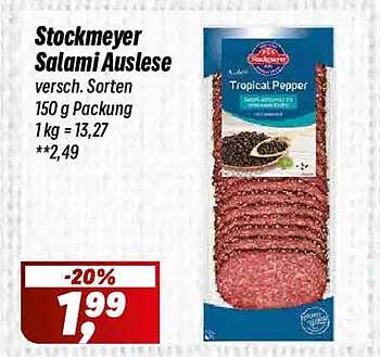 Stockmeyer Salami Auslese versch. Sorten 150 g Packung 1 kg = 13,27