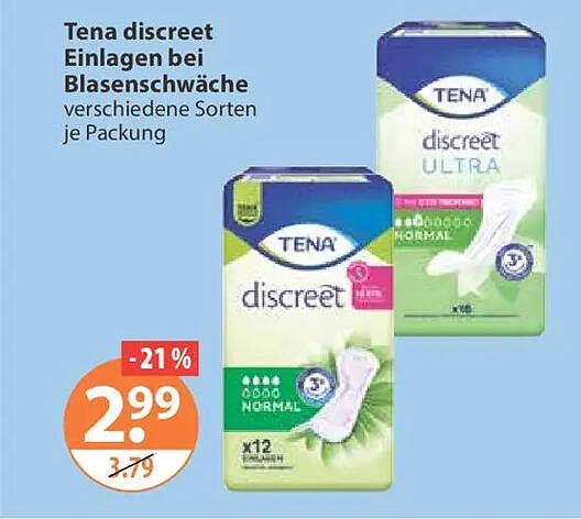 Tena discreet Einlagen bei Blasenschwäche verschiedene Sorten je Packung