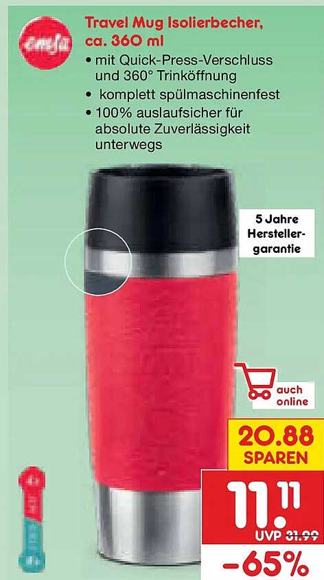 Travel Mug Isolierbecher, ca. 360 ml