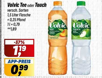 Volvic Tee oder Touch versch. Sorten 1,5 Liter Flasche + 0,25 Pfand 1 l = 0,79 **1,89