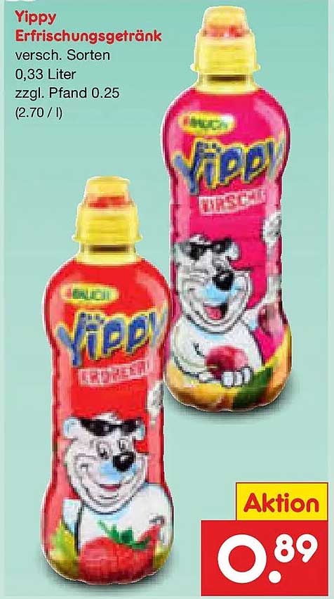 Yippy Erfrischungsgetränk versch. Sorten 0,33 Liter zzgl. Pfand 0.25 (2.70 / l)