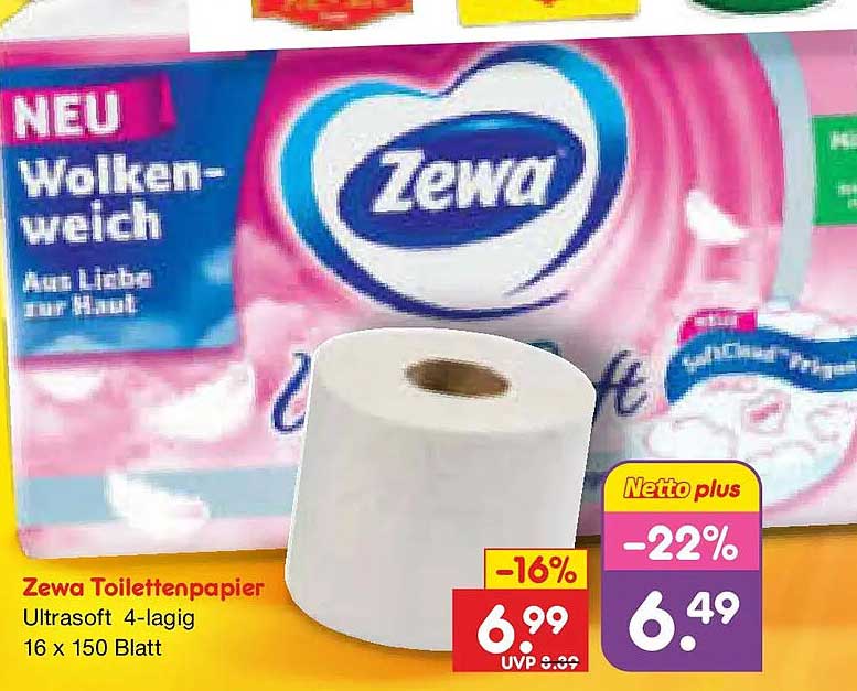 Zewa Toilettenpapier Ultrasoft 4-lagig 16 x 150 Blatt