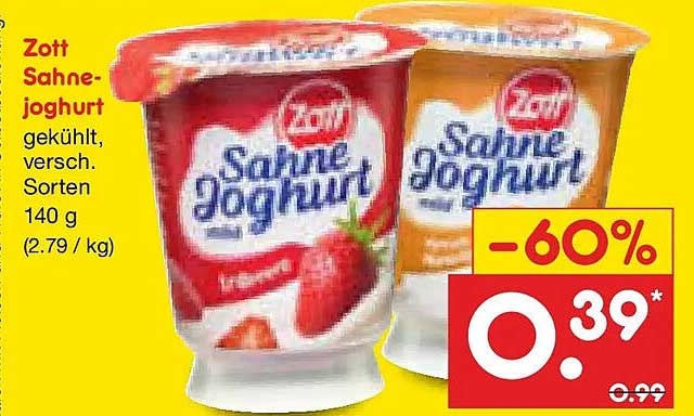 Zott Sahne-joghurt gekühlt, versch. Sorten 140 g (2.79 / kg)