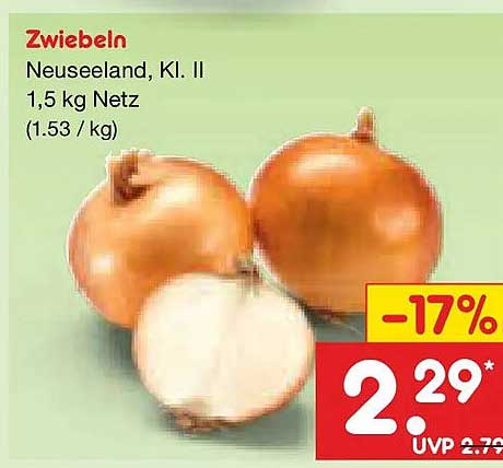 Zwiebeln Neuseeland, Kl. II 1,5 kg Netz (1.53 / kg)