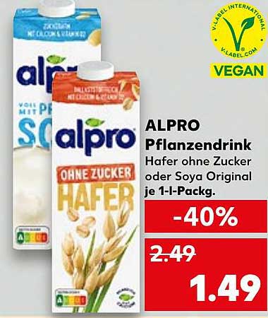 ALPRO Pflanzendrink Hafer ohne Zucker oder Soya Original je 1-l-Pack