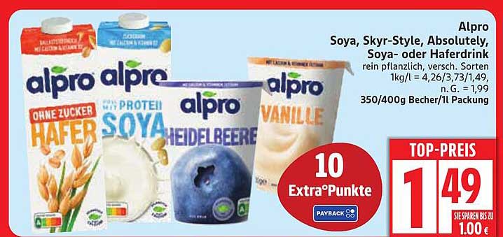 Alpro Soya, Skyr-Style, Absolutely, Soya- oder Haferdrink