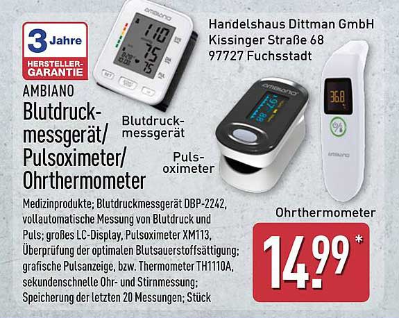 AMBIANO Blutdruckmessgerät/Pulsoximeter/Oh thermometer