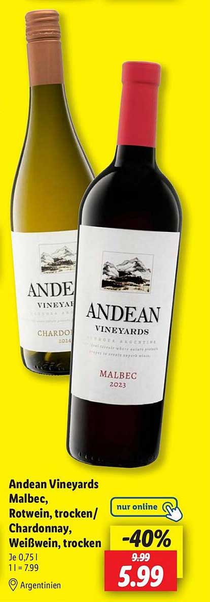 Andean Vineyards Malbec, Rotwein, trocken / Chardonnay, Weißwein, trocken