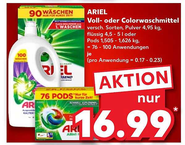 ARIEL Voll- oder Colorwaschmittel – Aktionspreis!