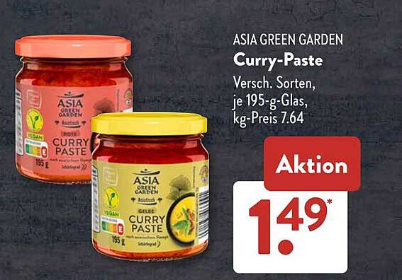 ASIA GREEN GARDEN Curry-Paste - Verschiedene Sorten, 195-g-Glas