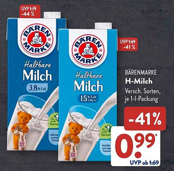 BÄRENMARKE H-Milch, 1 l Packung, verschiedene Sorten