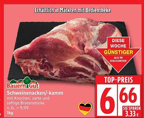 Bauern Gut Schweinenacken/-kamm mit Knochen, zarte und saftige Bratenstücke