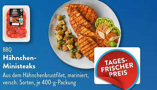 BBQ Hähnchen-Ministeaks - aus dem Hähnchenbrustfilet, mariniert, verschiedene Sorten, je 400-g-Packung