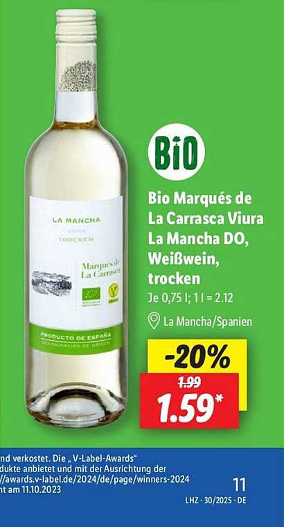 Bio Marqués de La Carrasca Viura La Mancha DO, Weißwein, trocken