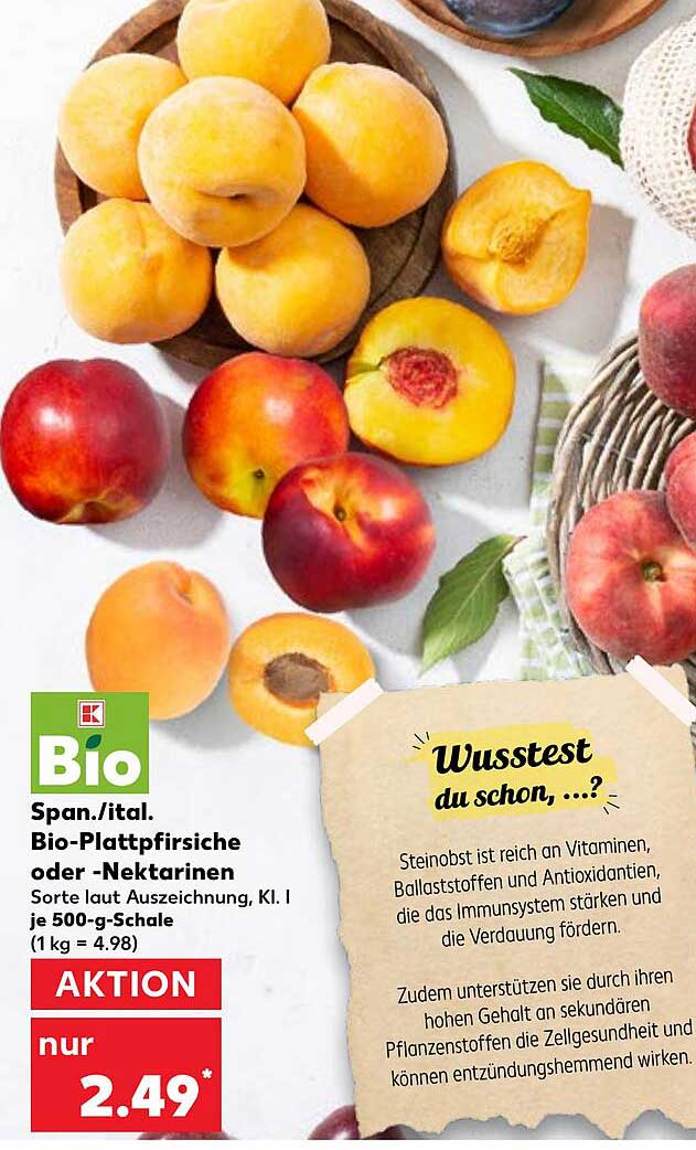 Bio-Plattpfirsiche oder -Nektarinen, 500-g-Schale für nur 2,49 €