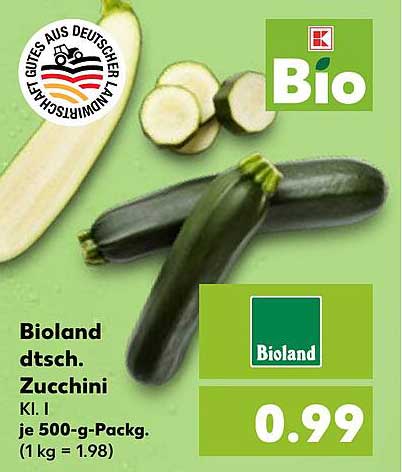 Bioland dt. Zucchini Kl. I je 500-g-Pack.