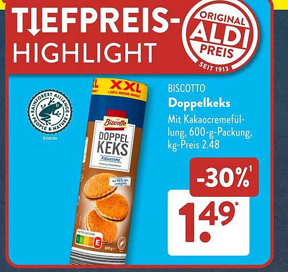 Biscotto Doppelkecks mit Kakaofüllung, 600-g-Packung