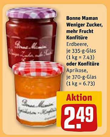 Bonne Maman Weniger Zucker, mehr Frucht Konfitüre Erdbeere oder Aprikose